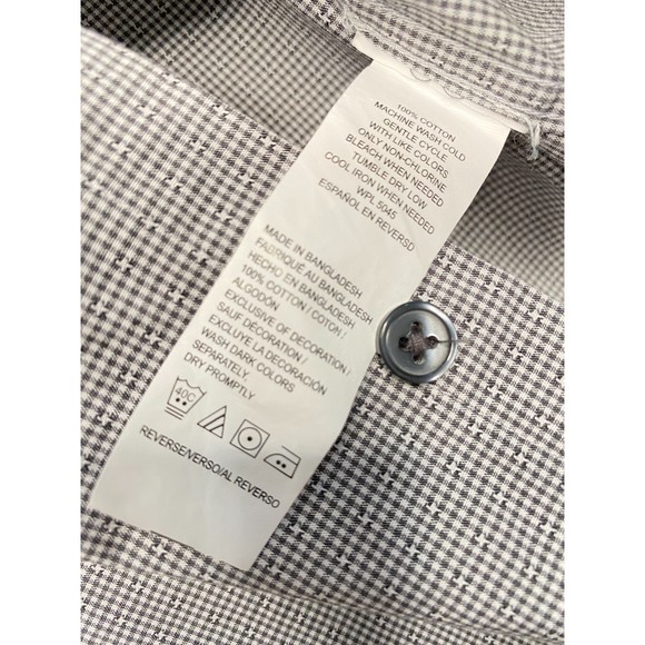 Kenneth Cole Button Front Shirt Micro Gingham Plaid Black & White Size 17 Reg - Picture 6 of 6